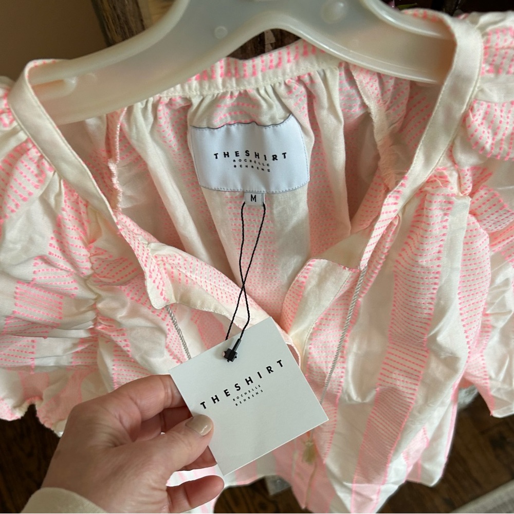 The Shirt Rochelle Behrens Pink and Cream Striped Blouse top bohemian med - Picture 3 of 6